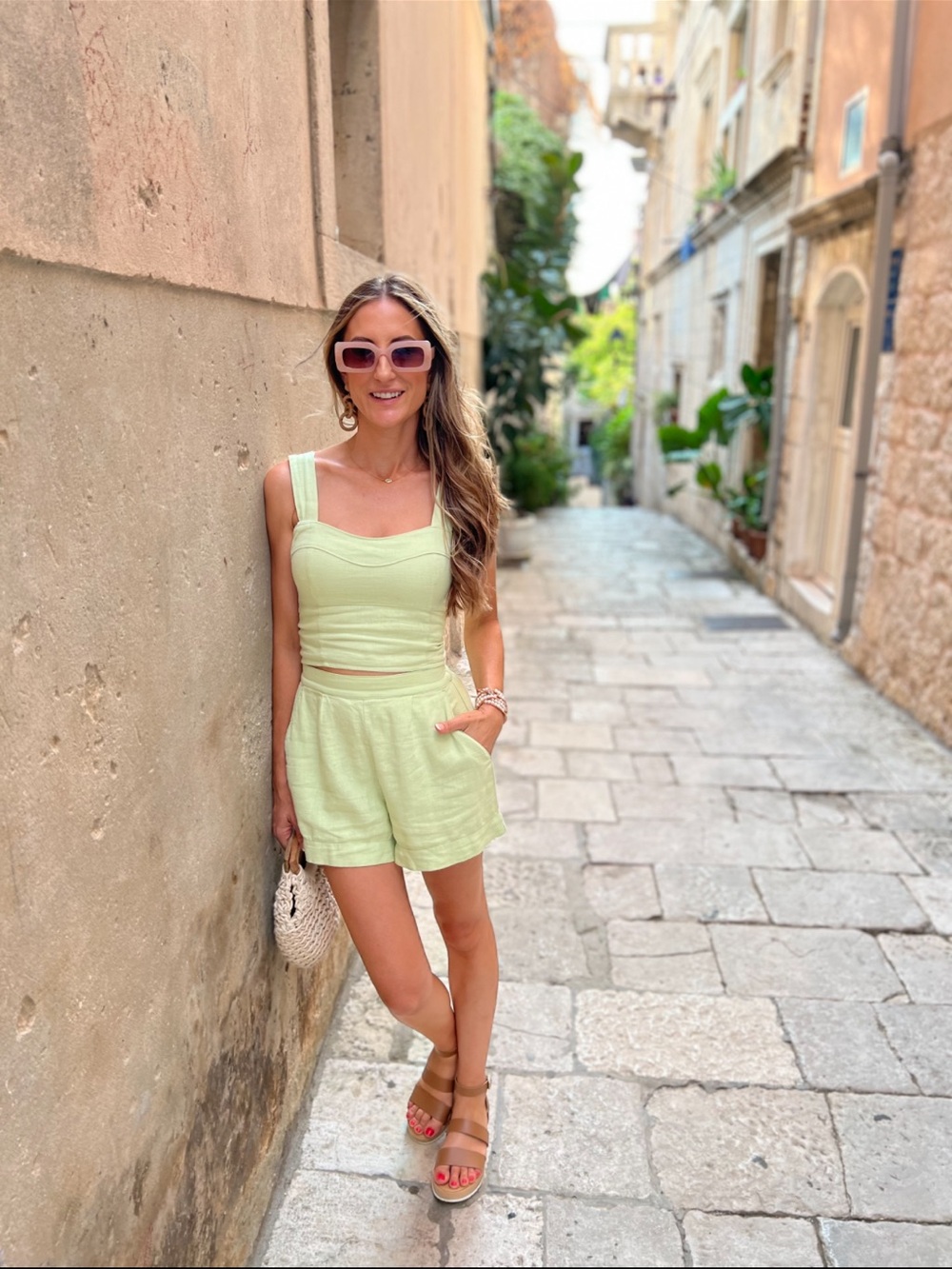 Linen blend shorts and top set